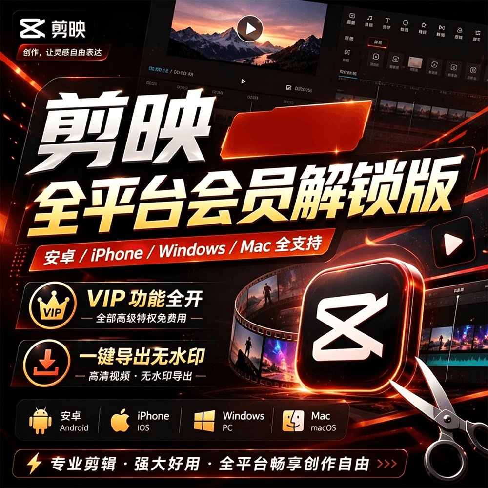剪映解锁会员最新稳定版,全 VIP 功能无限制使用 支持 PC Mac 安卓 iOS