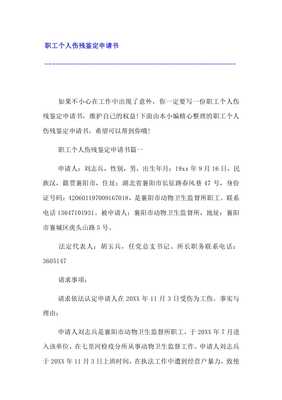 个人伤残鉴定申请书