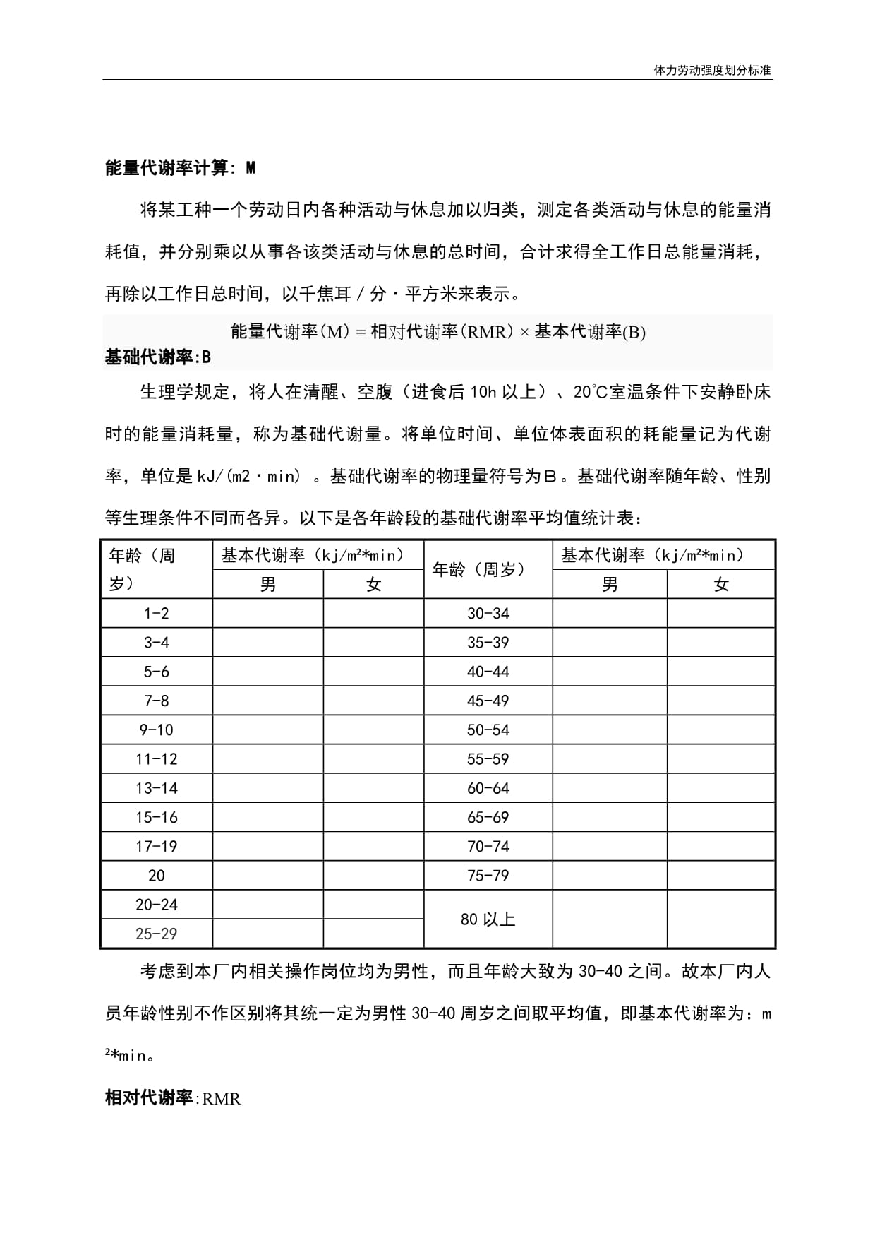 体力劳动强度