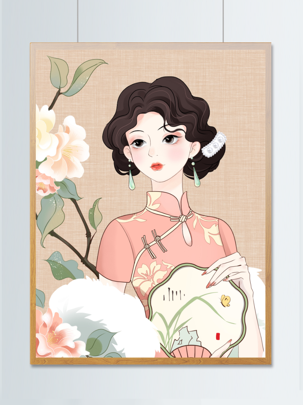 千图网古风旗袍精致人物手绘插画