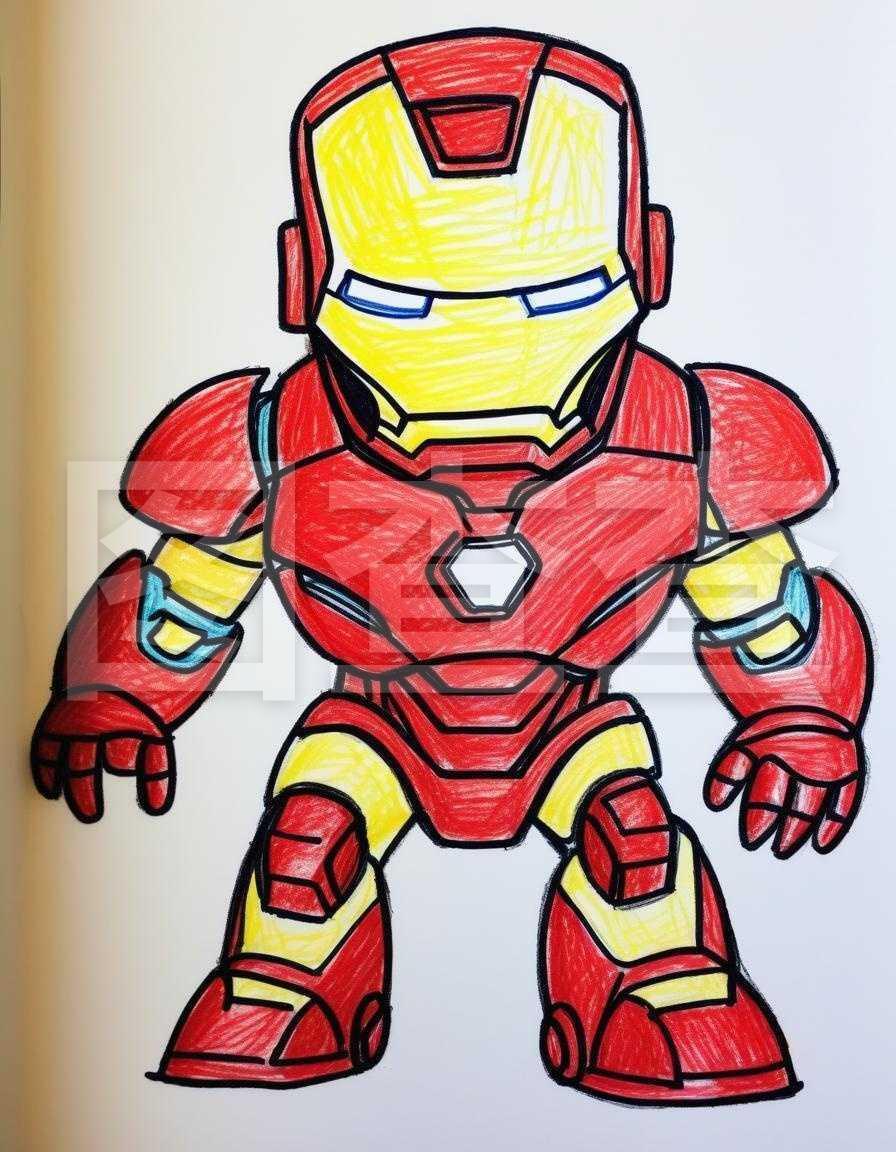 小朋友涂鸦的钢铁侠蜡笔画